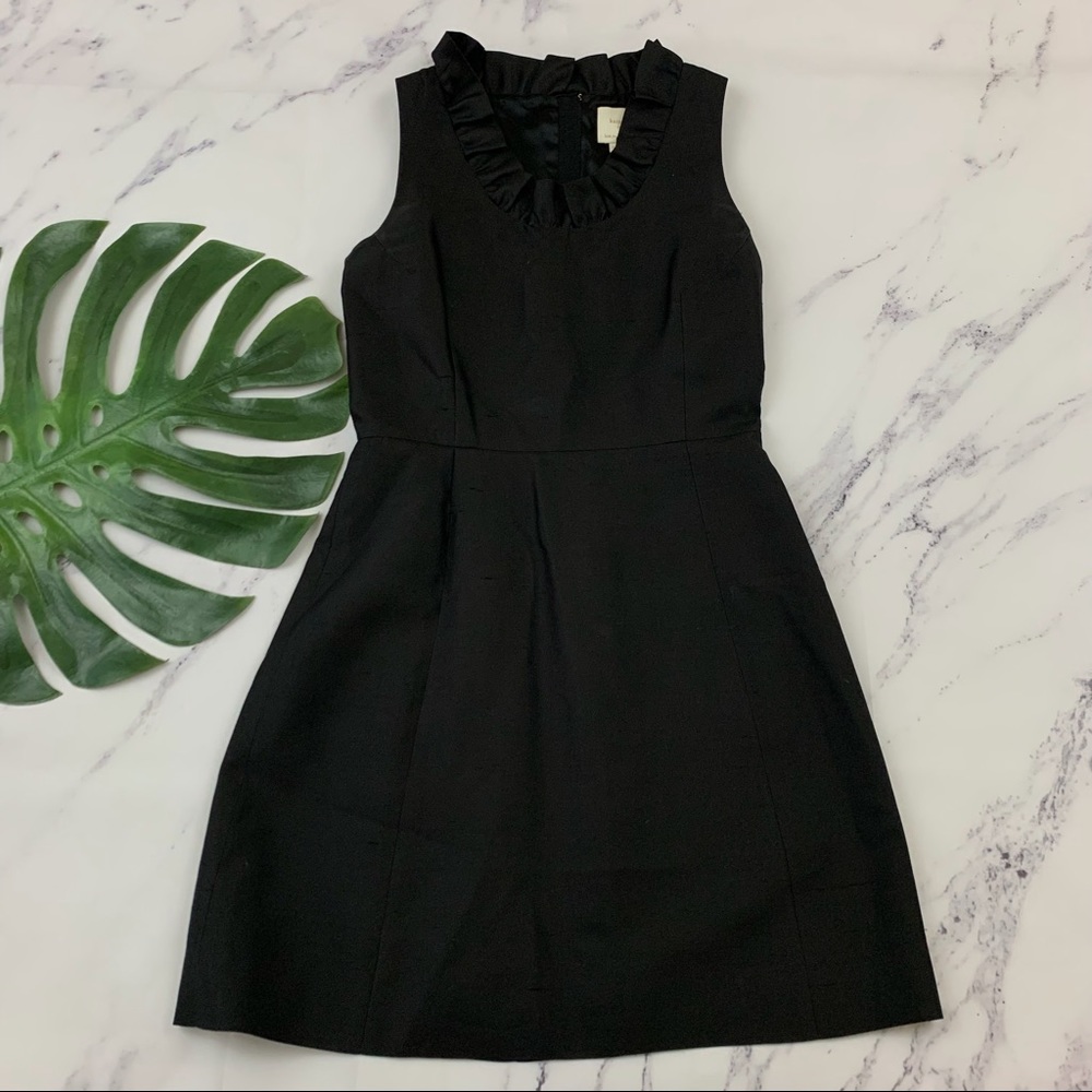 Kate Spade black sleeveless ruffle trim silk blend sheath dress